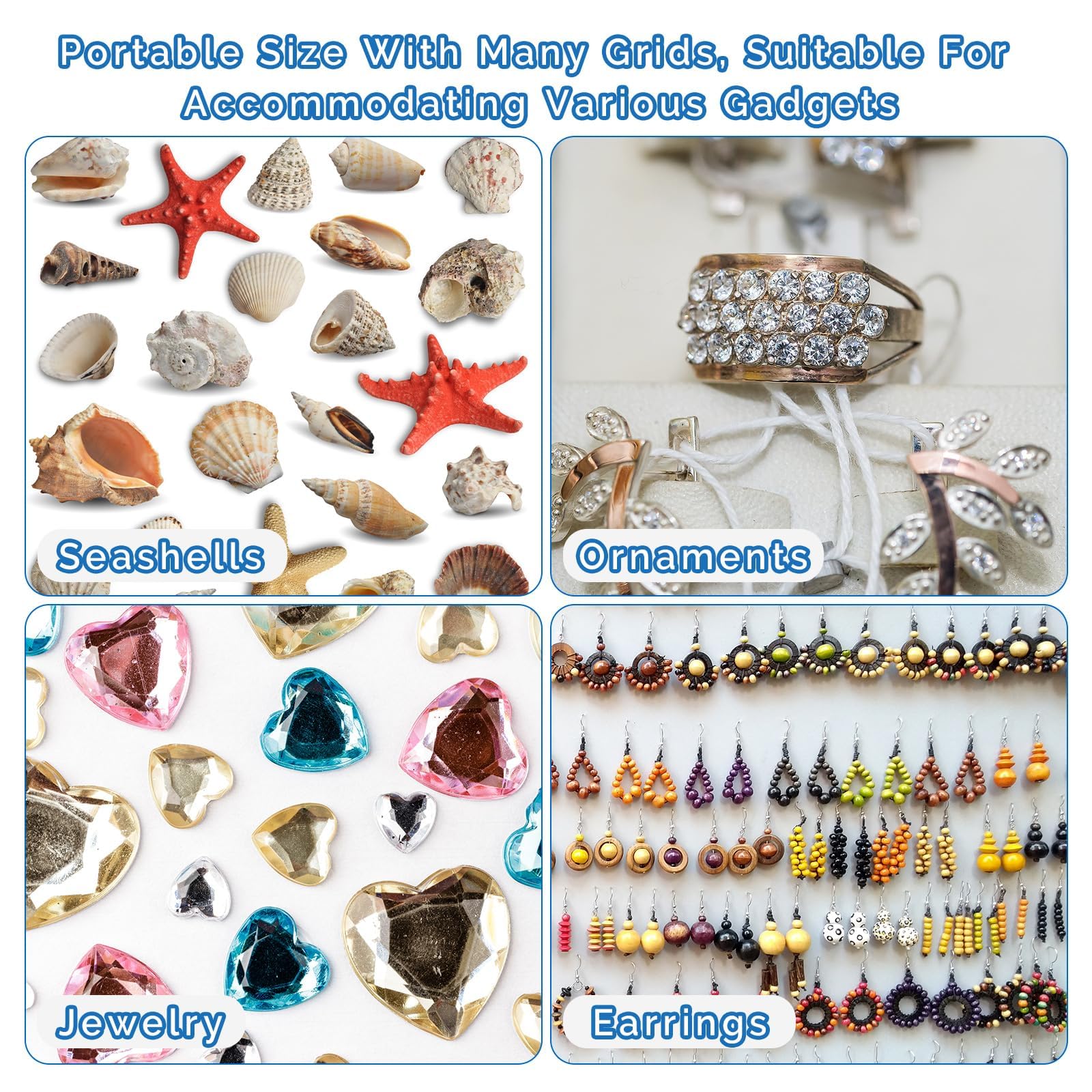 Acryl Organizer 100 Fächer - Muschel & Edelstein Display Mit Magnetverschluss