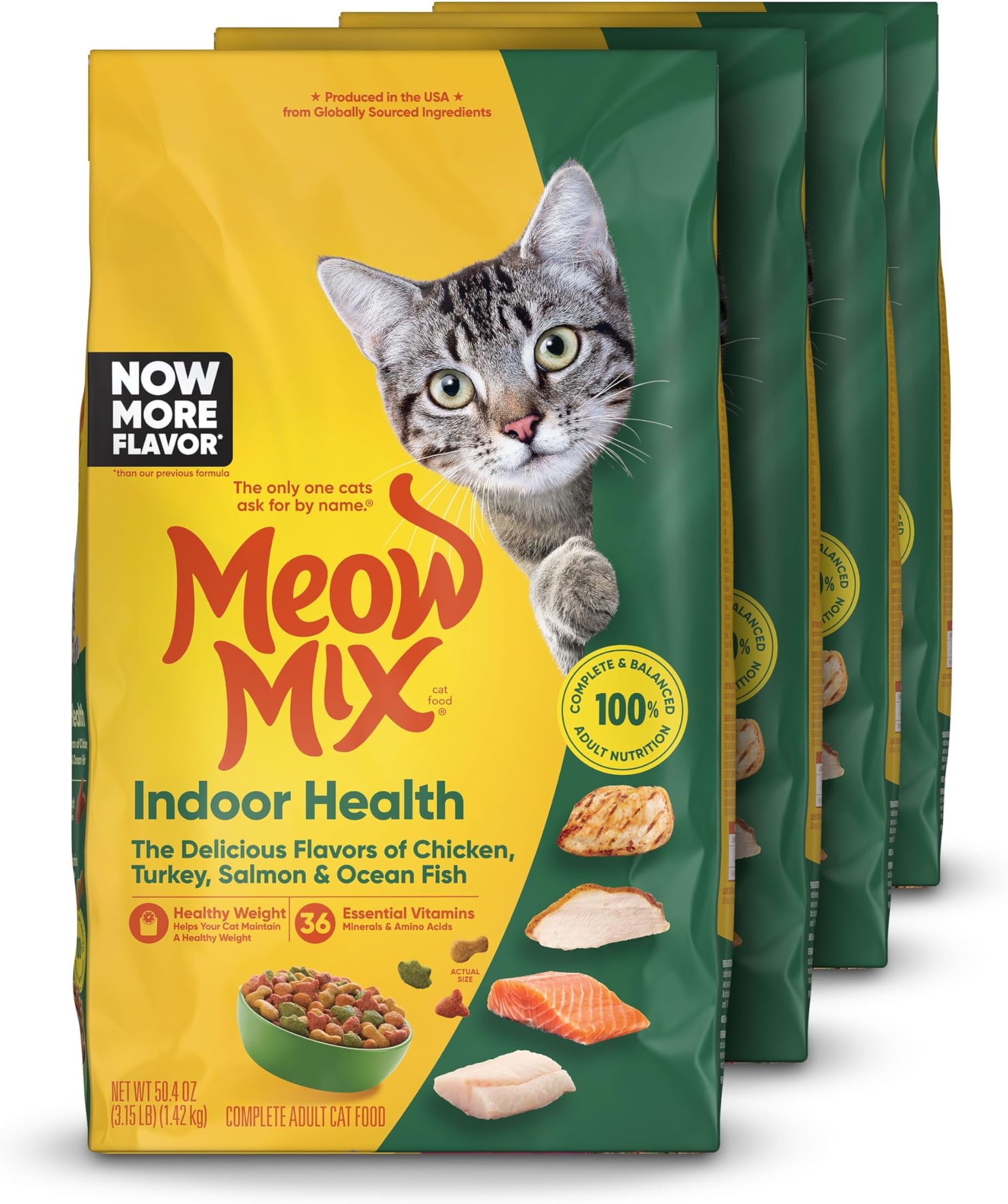 Indoor Formula Dry Cat Food, 3.15 Pound Bag (Pack of 4)