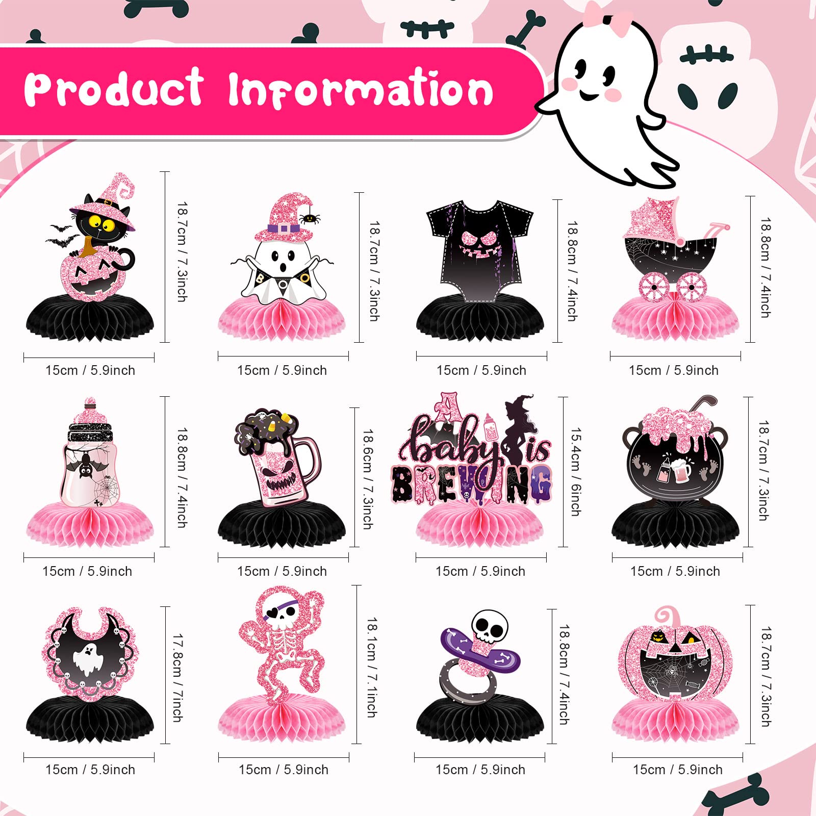 12 Pcs Halloween Baby Shower Centerpieces - A Baby Is Brewing Honeycomb Decorations For Gender Reveal