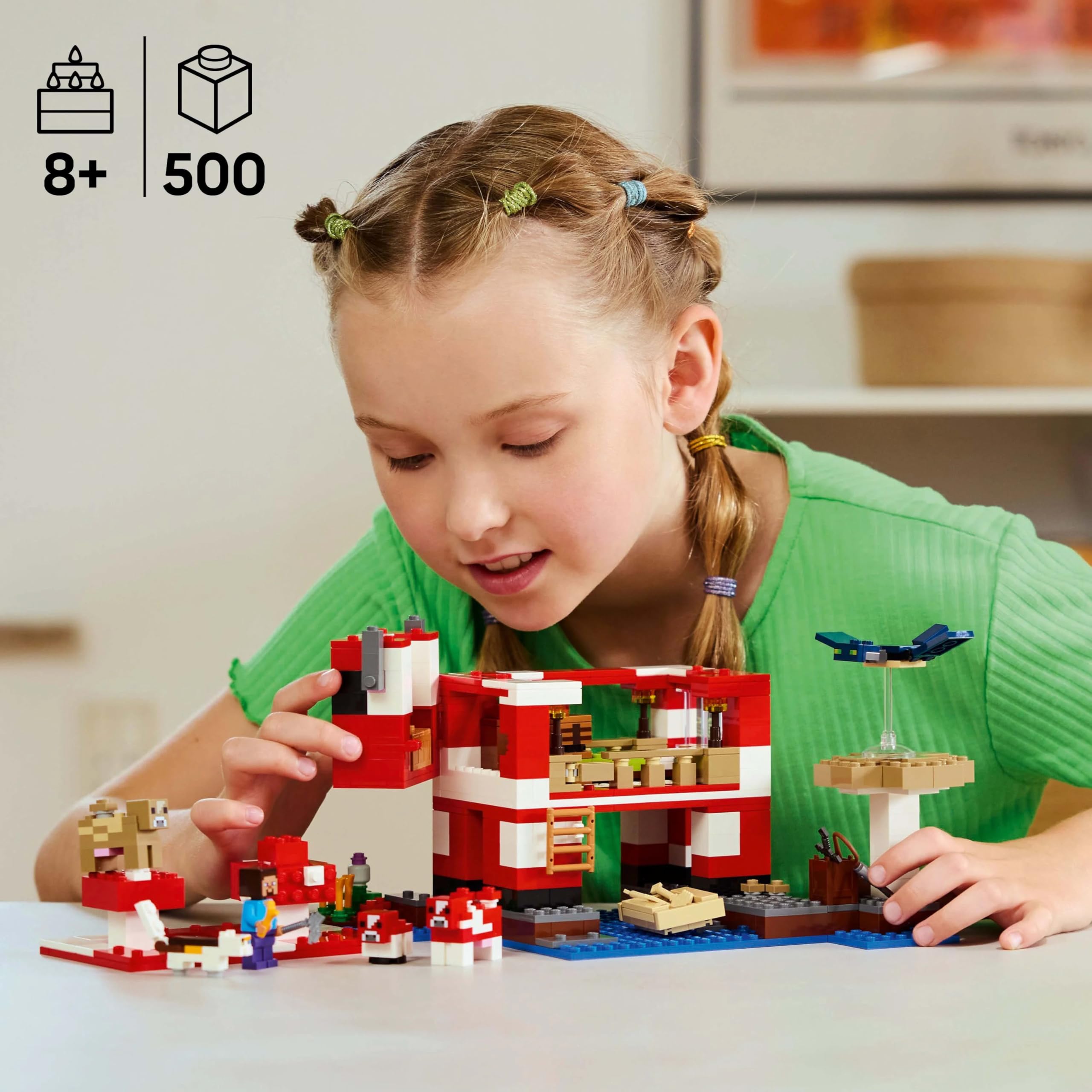 LEGO Minecraft Dom grzybowej krowy 21270 | Zabawka dla 8-latka, domek i figurki mobów, prezent dla gracza w Minecrafta, zestaw klocków dla dzieci, 500 elementów