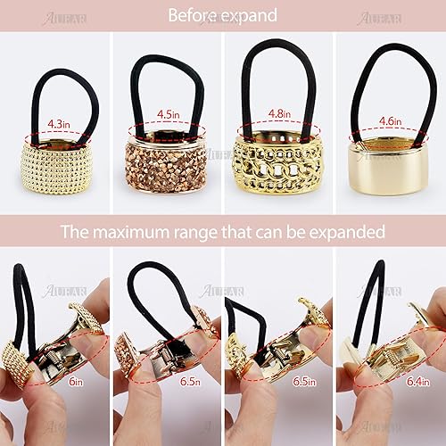 Miniatura 7 de AUEAR, Paquete de 8 soportes para cola de caballo con diamantes de imitación, puños góticos punk, elásticos para mujer, accesorios