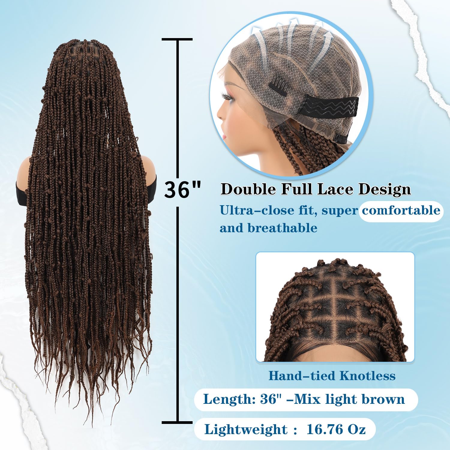 Full Double Lace Knotless Braided Wigs for Black Women Ombre Brown Box Braid Wig Lace Front Braided Wigs with Baby Hair Premium Synthetic Butterfly Box Braided Wig,36" Full Double Lace