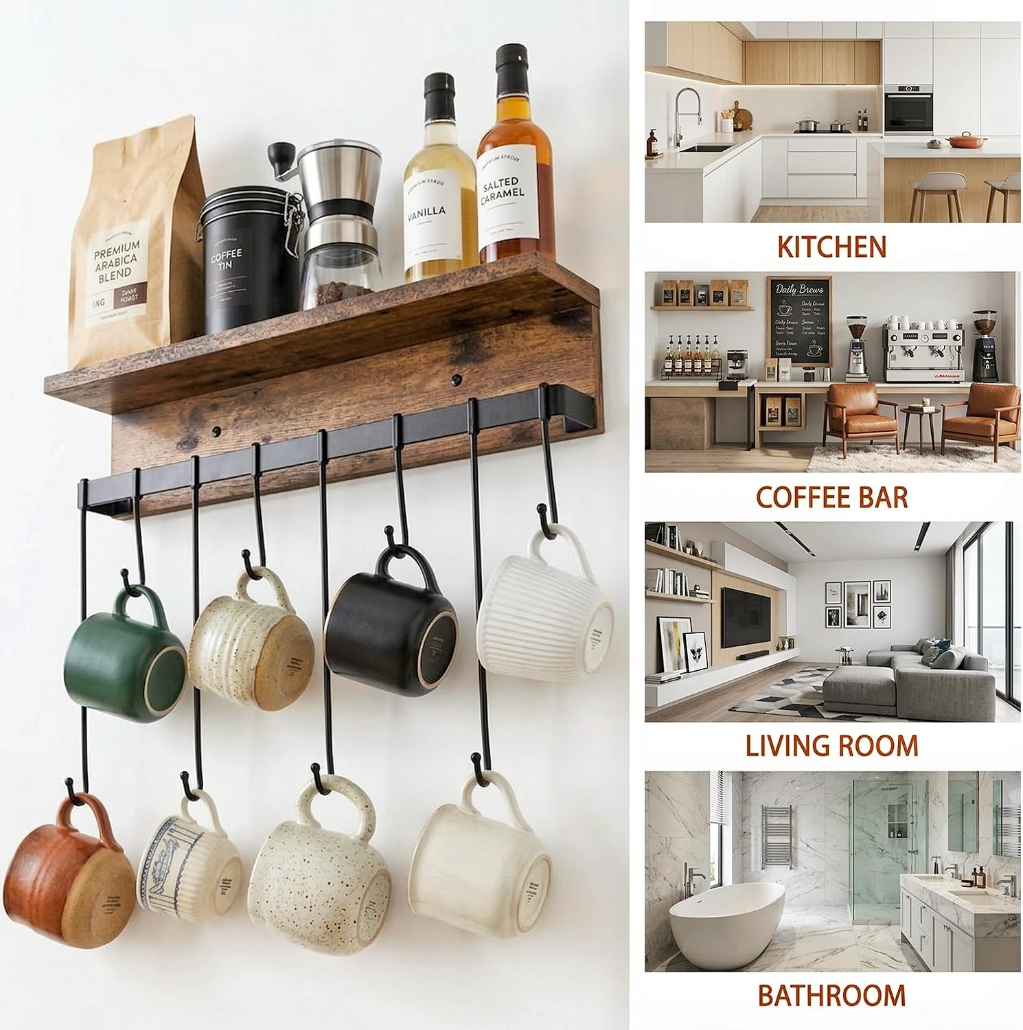 Wall Mounted Mug Holder with 8 Hooks
