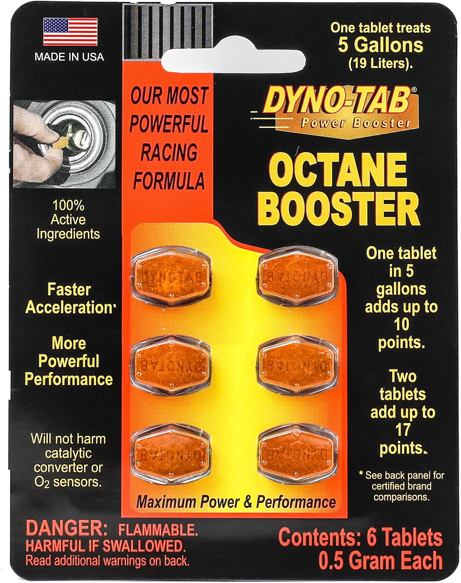 Octane Booster 45456, GASOLINE ENGINES, Increase Octane, Increase Acceleration, Improve Power & Performance, Reduce Knocking, Prevents Degradation,6 Tablets Card, 1 Tablet Treats 19 Liter
