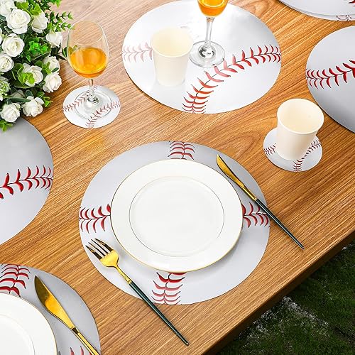 Miniatura 4 de Juego de 200 posavasos desechables de papel de béisbol, incluye manteles individuales de papel de béisbol y posavasos a granel, manteles