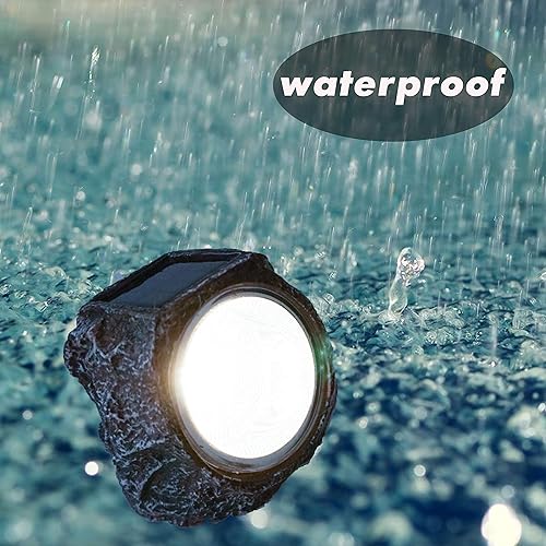 Miniatura 6 de Paquete de 4 luces solares de roca LED, impermeables, luces de piedra de jardín, focos de paisajismo al aire libre, patio, camino, entrada..