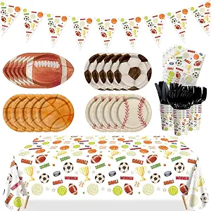 Sports Birthday Party Decorations - Sports Theme Plates, Napkins, Cups, Banners, Tablecloth Kit for 20 Guests