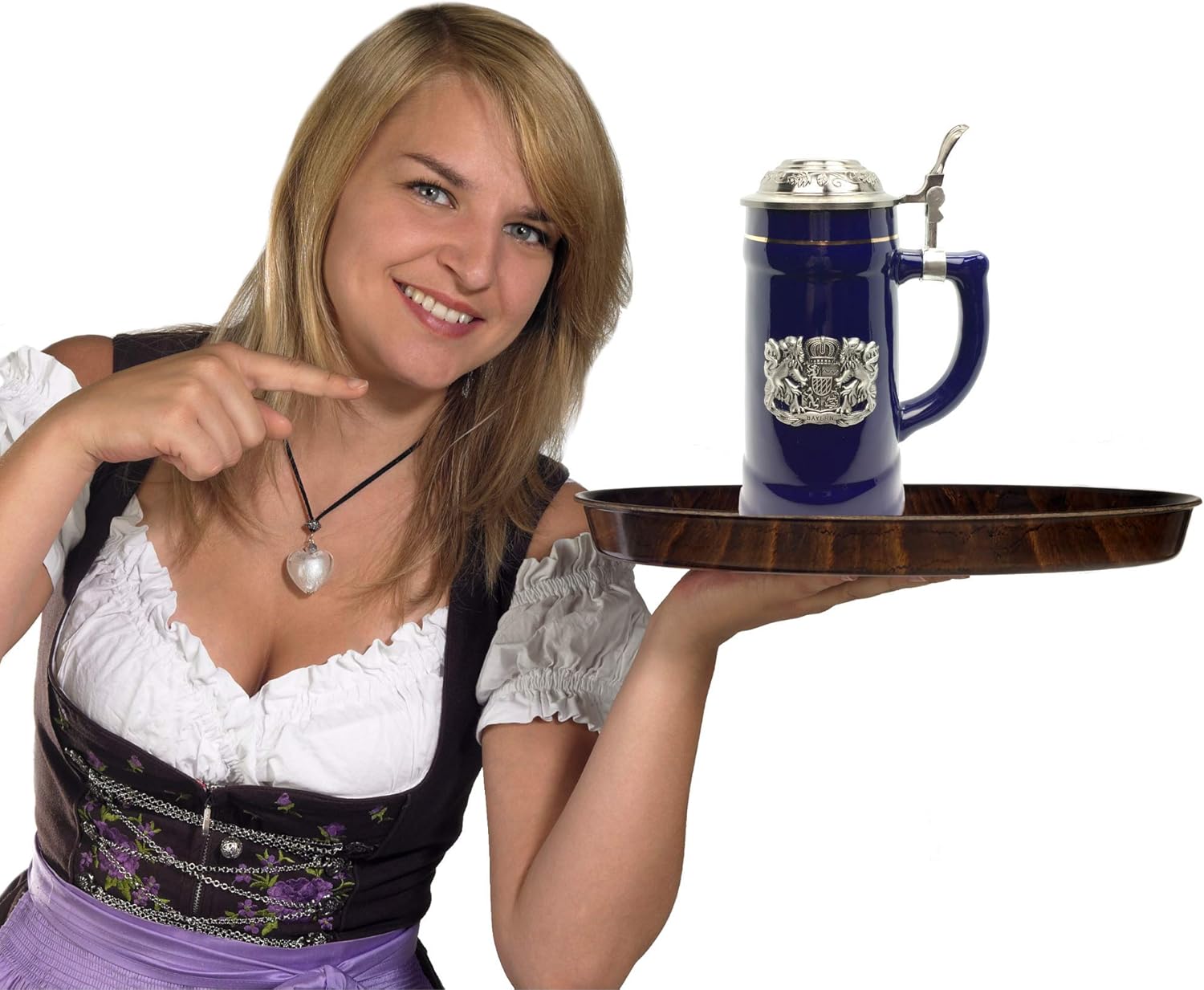 0.75 Liter | OktoberfestHaus Beer Lover Gift Beer Stein Tankard Medieval German Bavarian Coat Of Arms With Germany On Metal Emblem Bier Krug Cobalt Blue Ceramic Mug With Lid