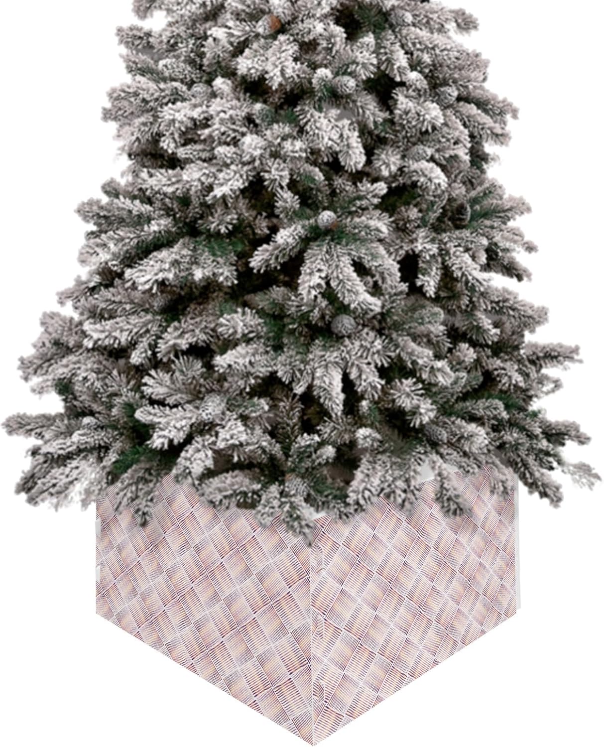 Christmas Tree Collar 6-PCS14.5"x 10", Christmas Tree Ring Retro Lines Square Geometric Texture Christmas Tree Stands Skirts Base Covers for Xmas Holiday Home Decor