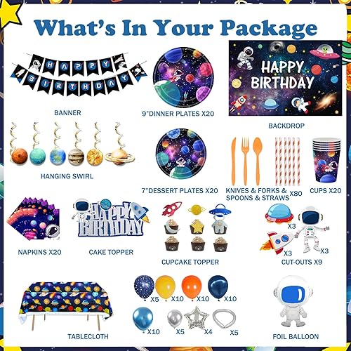 Miniatura 2 de 243 decoraciones de cumpleaños espaciales, suministros de fiesta temática de galaxia del espacio exterior de Hombae telón de fondo, guirnalda de