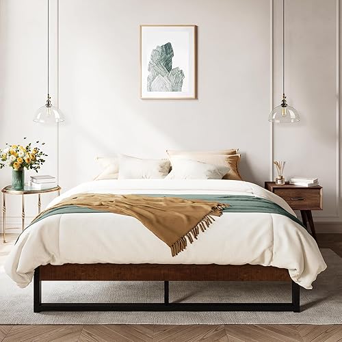 Miniatura 14 de Allewie Base de cama de plataforma de metal de 14 pulgadas, base de colchón con soporte de listones de metal, no necesita somier, fácil montaje,