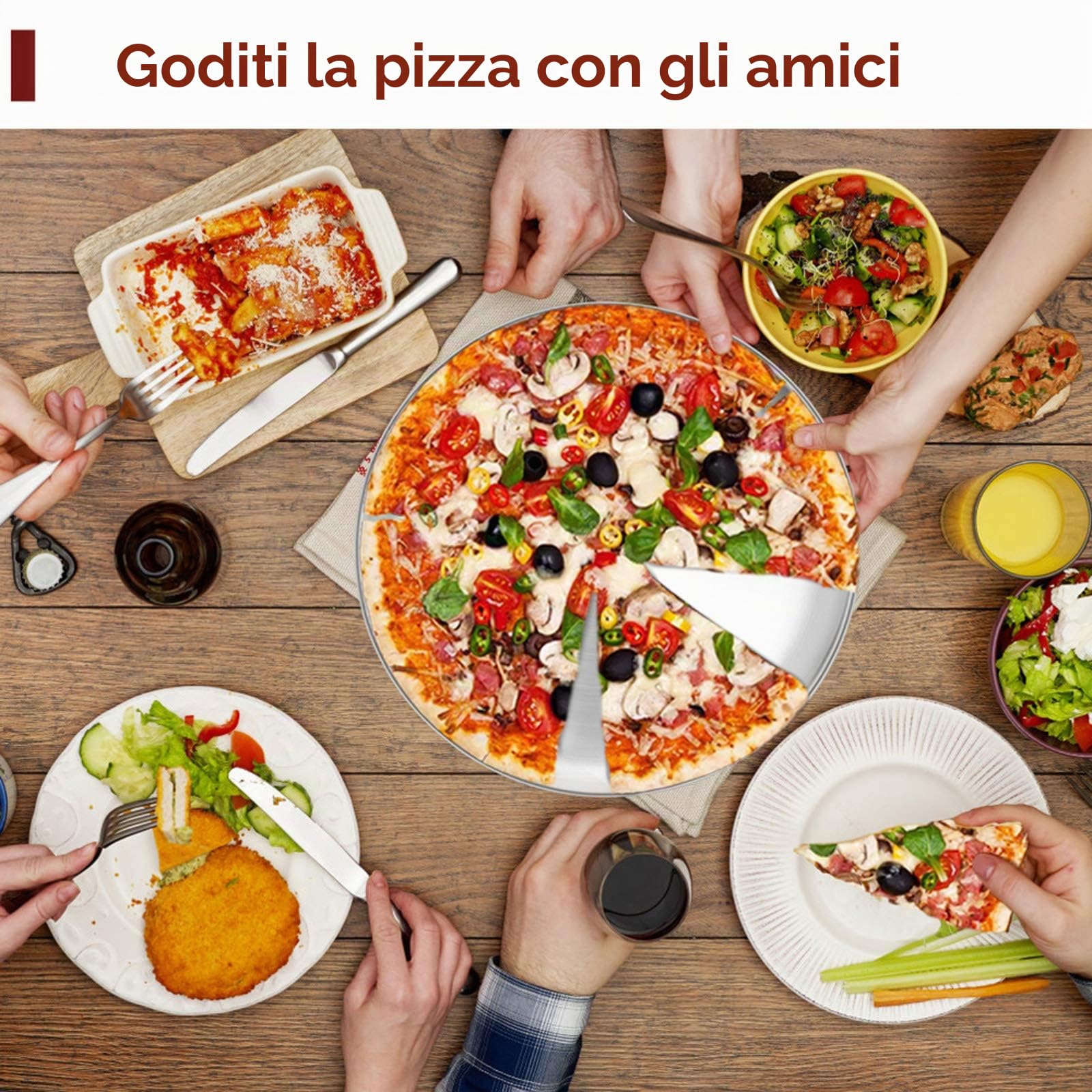 Teamfar - Set di 4 teglie per pizza, in acciaio inox, rotonde, per la cottura in forno, diametro di 29 cm, non tossiche e durevoli, facili da pulire e lavabili in lavastoviglie