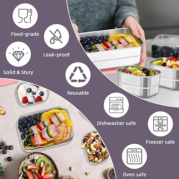 HaWare Stainless Steel Lunch Box for Kids, 8oz*2+25oz