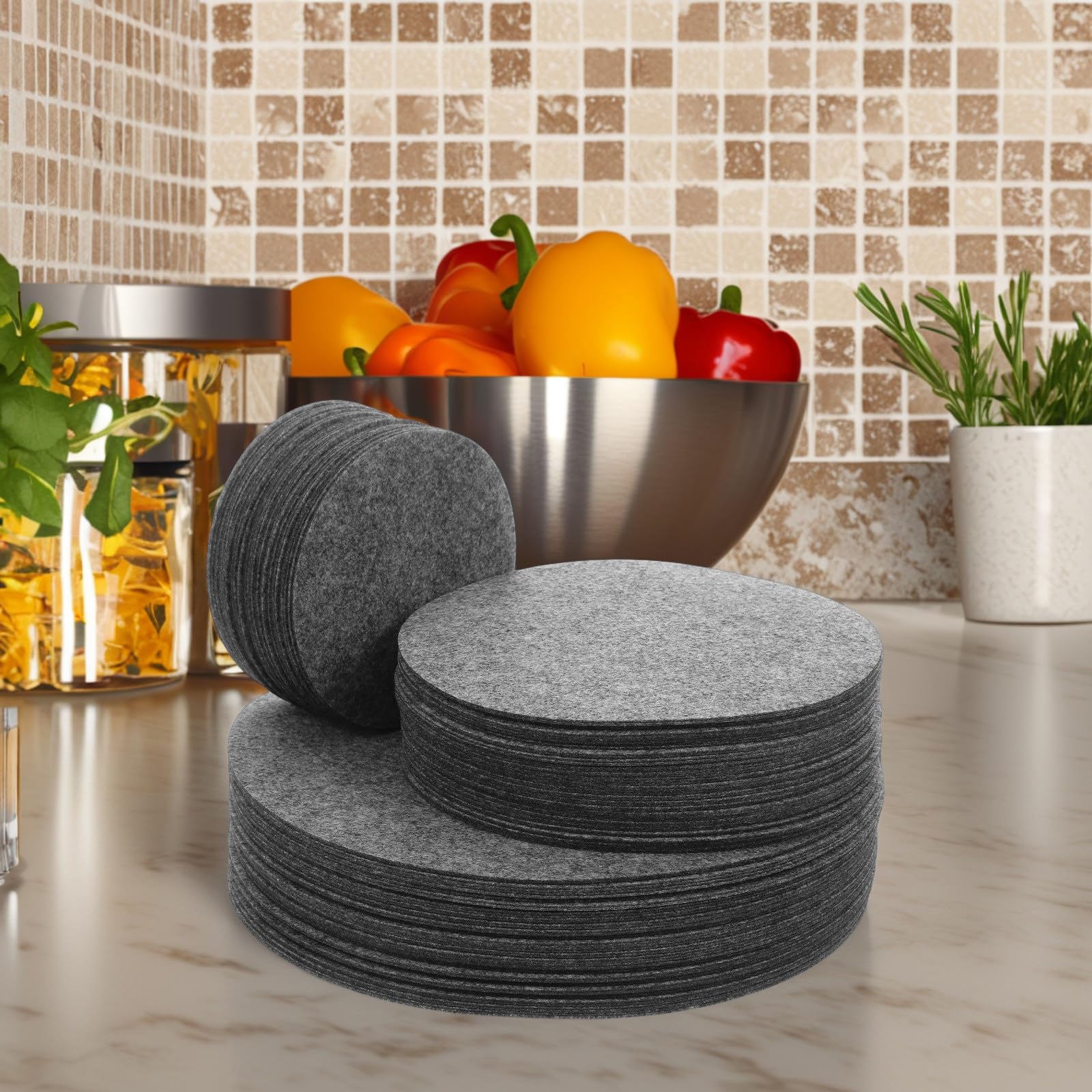 144 Protectores de Ollas y Sartenes de Fieltro Redondos para Cocina en Casa y Restaurante, Separadores de Platos para Evitar Arañazos y Almacenamiento Seguro