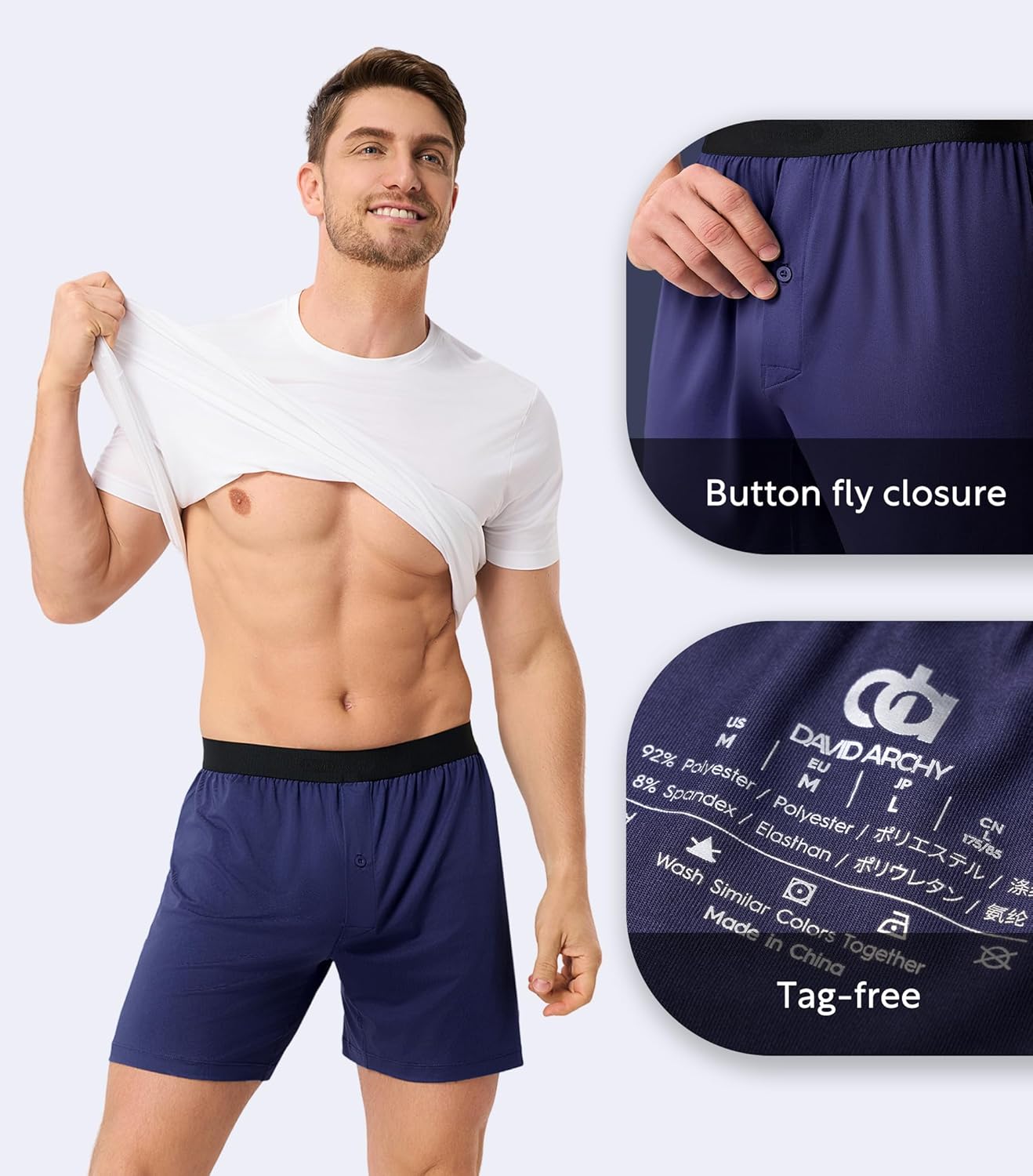 DAVID ARCHY Men's Light Sports Boxer Shorts Underwear Breathable and Cool Boxers with Button Fly 3 or 5 Pack - Image 6