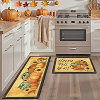 Vista 42 de Bsmathom Anti Fatigue Kitchen Rug Set of 2, Cushioned Non Slip Kitchen Rugs and Mats, Pumpkin Kitchen Mats for Floor Set, Waterproof Runner Rug