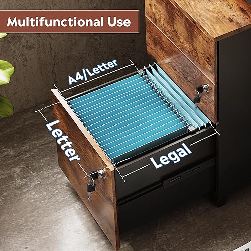 Vista 12 de DEVAISE Archivador de 3 cajones con cerradura, pequeño archivador rodante debajo del escritorio, cajones de oficina de madera para carpetas de Negro