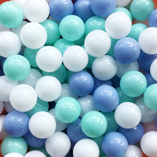 MoonxHome 100pcs 5.5cm Ball Pit Balls Crush Proof Plastic Balls Children's Toy Balls No Sharp Edges, Non Toxic, Phthalate & BPA FreePlay Balls Ocean Balls White&Green&Blue