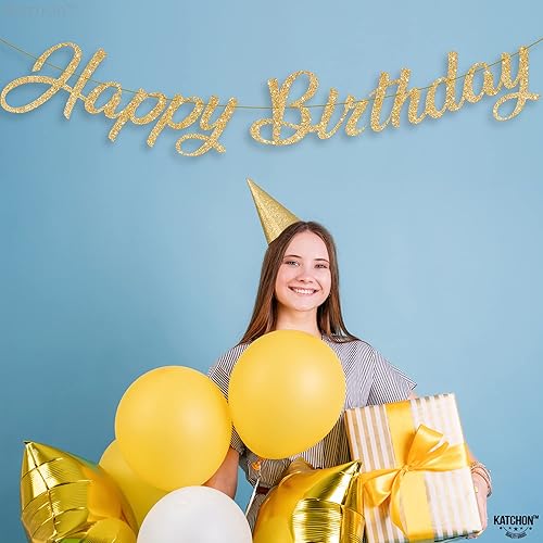 Miniatura 8 de KatchOn, Pre-Strung, Gold Glitter Happy Birthday Banner - 10 Feet, No DIY  Gold Birthday Party Decorations  Gold Happy Birthday Sign for Gold Happy