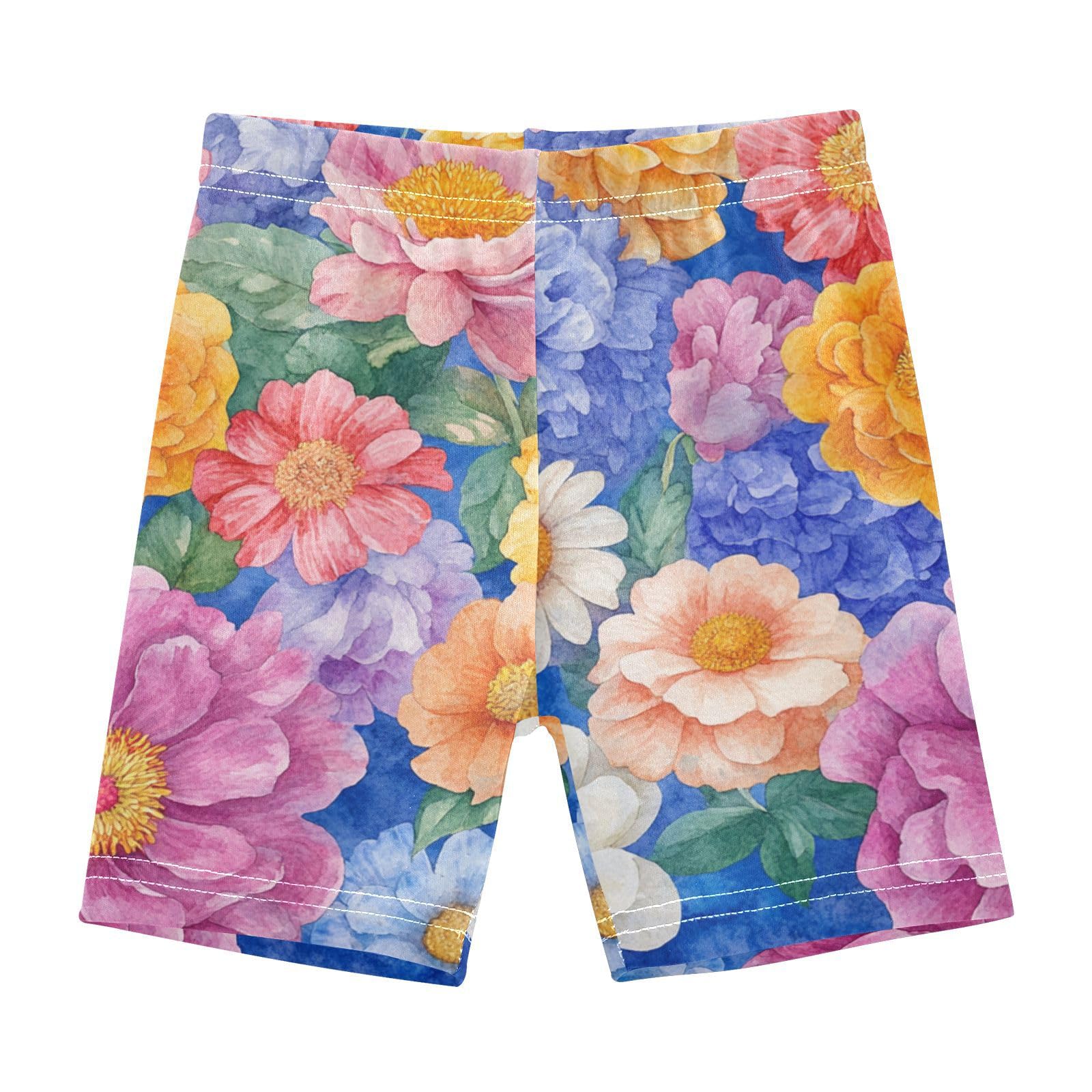 Shorts for Toddler Girls Stretchy Cotton Romper Shorts Summer Clothes for Vacation 4T Flowers Peonies Zinnia Lily