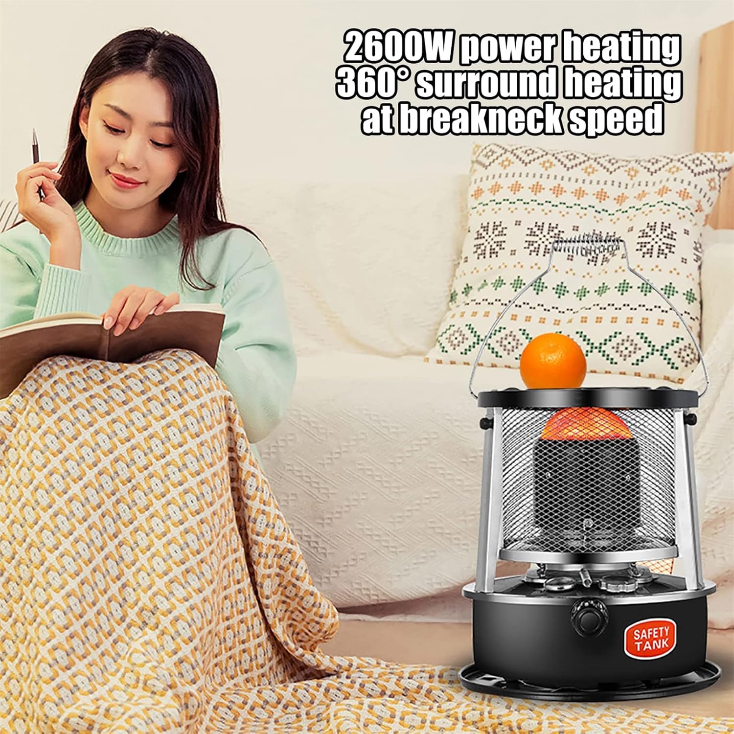 Kerosene Heaters for Indoor Use, Portable Mobile Kerosene Heater No Electricity, Adjustable Height, with 8 Wicks and 1 Gloves, for Camping Barbecue(Color:A)