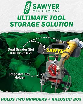 Sawyer Mfg Angle Grinder Holder & Cutter Adjustable Grinder Base Bracket with Durable Steel Construction, Multi-Functional Tool Organizer, and Magnetic Tool Holder Strip for Workshop Accessories