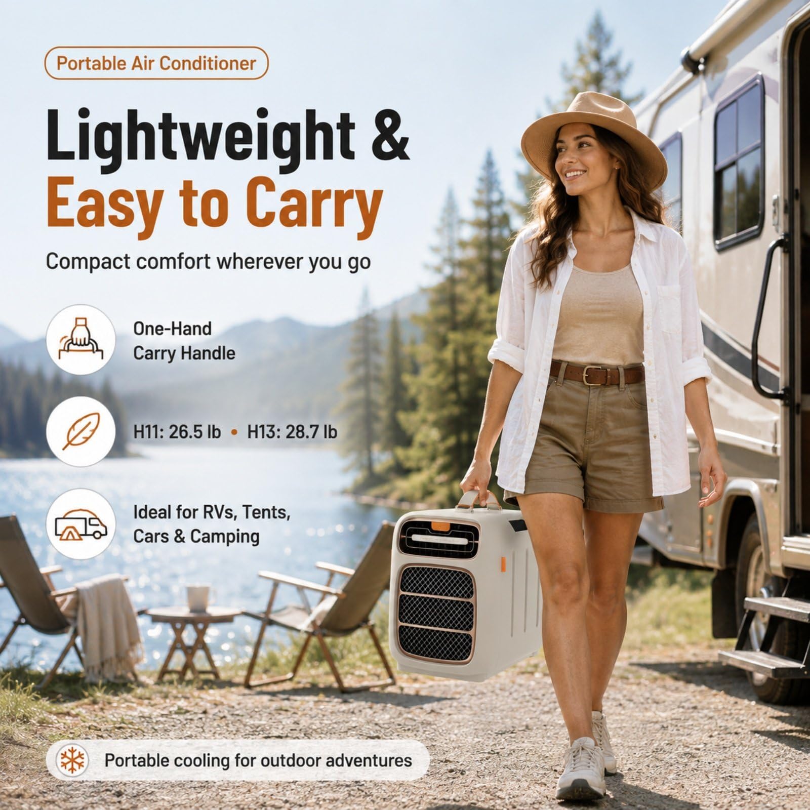 Condizionatore da Campeggio con Riscaldamento, 4800 BTU, 2700 BTU Calore H11