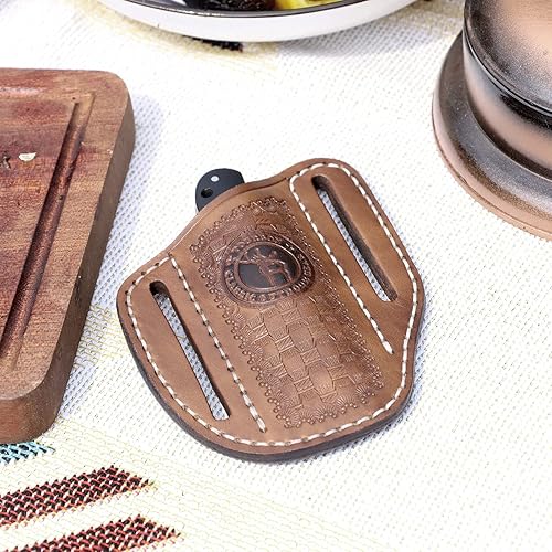 Miniatura 8 de Tourbn Tourbon Funda plegable de cuero para cinturón, funda EDC para hombre, Cross Draw lado derecho, portador de cuchillos trampero con parte