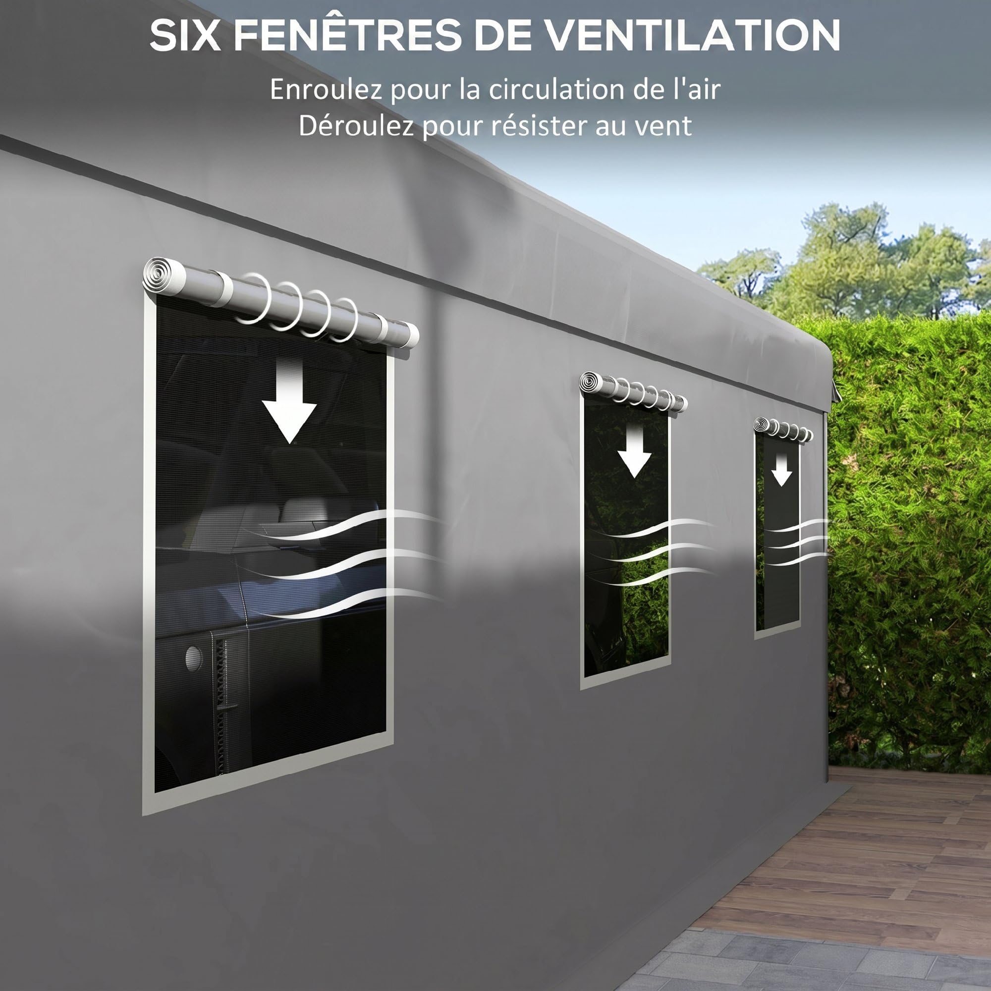 Outsunny Tente Garage carport dim. 6L x 2,95l x 2,78H m Acier galvanisé Robuste PE Haute densité 160 g/m² imperméable Anti-UV, 2 Portes enroulables et 6 fenêtres