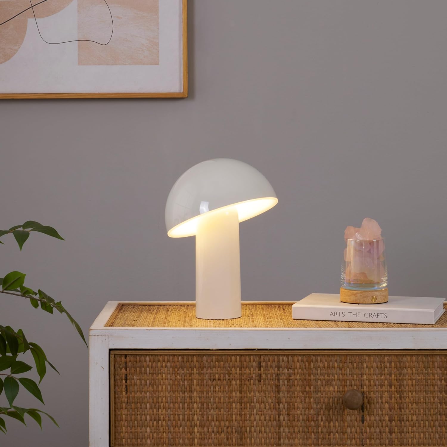 Brightech Celia Table Lamp – 10" Touch-Controlled Mushroom Desk Lamp, Cordless & Dimmable LED, Portable Bedside Night Light, Sustainable Mood Light, Recycled Modern Patio Lamp for Home Décor – Cream