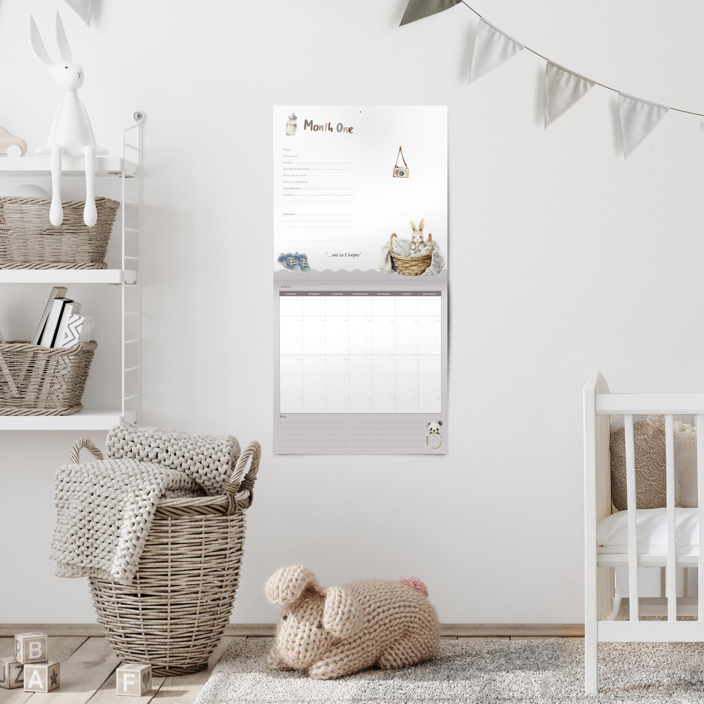 Baby erstes Jahr Kalender mit 100 Aufklebern - Unisex Baby Design 1. Jahre Wandkalender mit Aufklebern, Baby Tracker, Baby Scrapbook für neue Mutter und Neugeborene Jungen & Mädchen