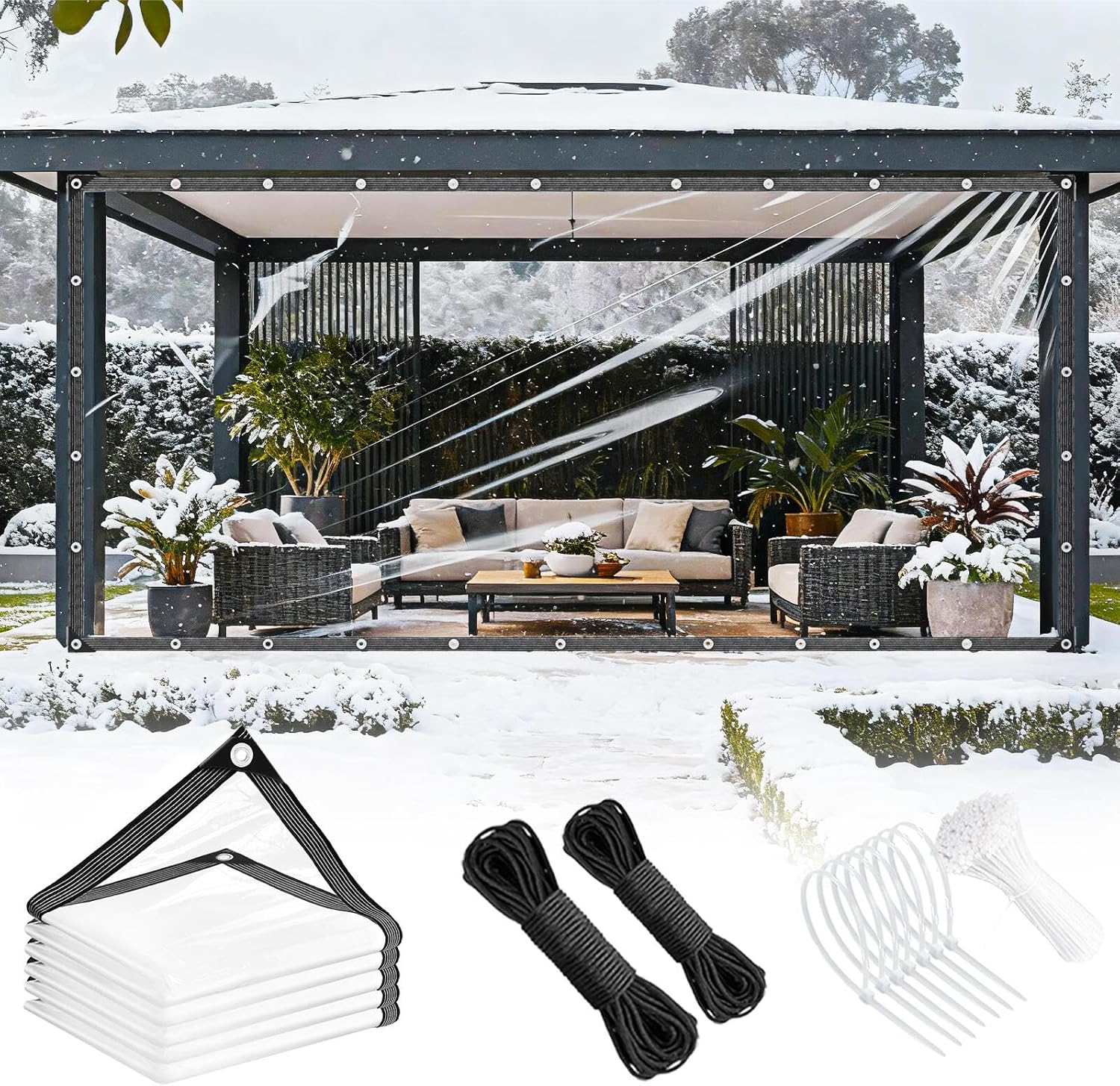 Clear Tarps Heavy Duty Waterproof 8x10ft Clear Tarp with Grommets Thickened 14Mil Tear Resistant Clear Vinyl Plastic Tarp for Outdoor Patio Chicken Coop Greenhouse Plant