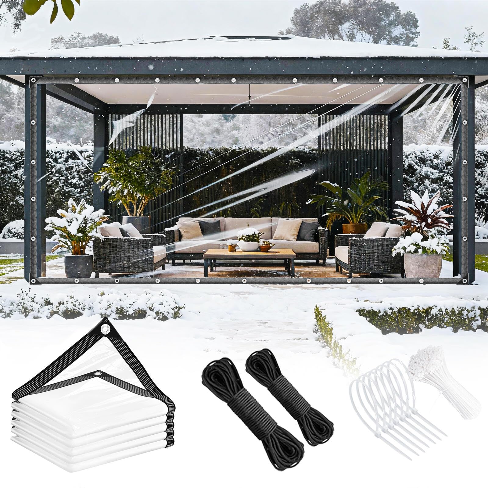 Clear Tarps Heavy Duty Waterproof 8x10ft Clear Tarp with Grommets Thickened 14Mil Tear Resistant Clear Vinyl Plastic Tarp for Outdoor Patio Chicken Coop Greenhouse Plant