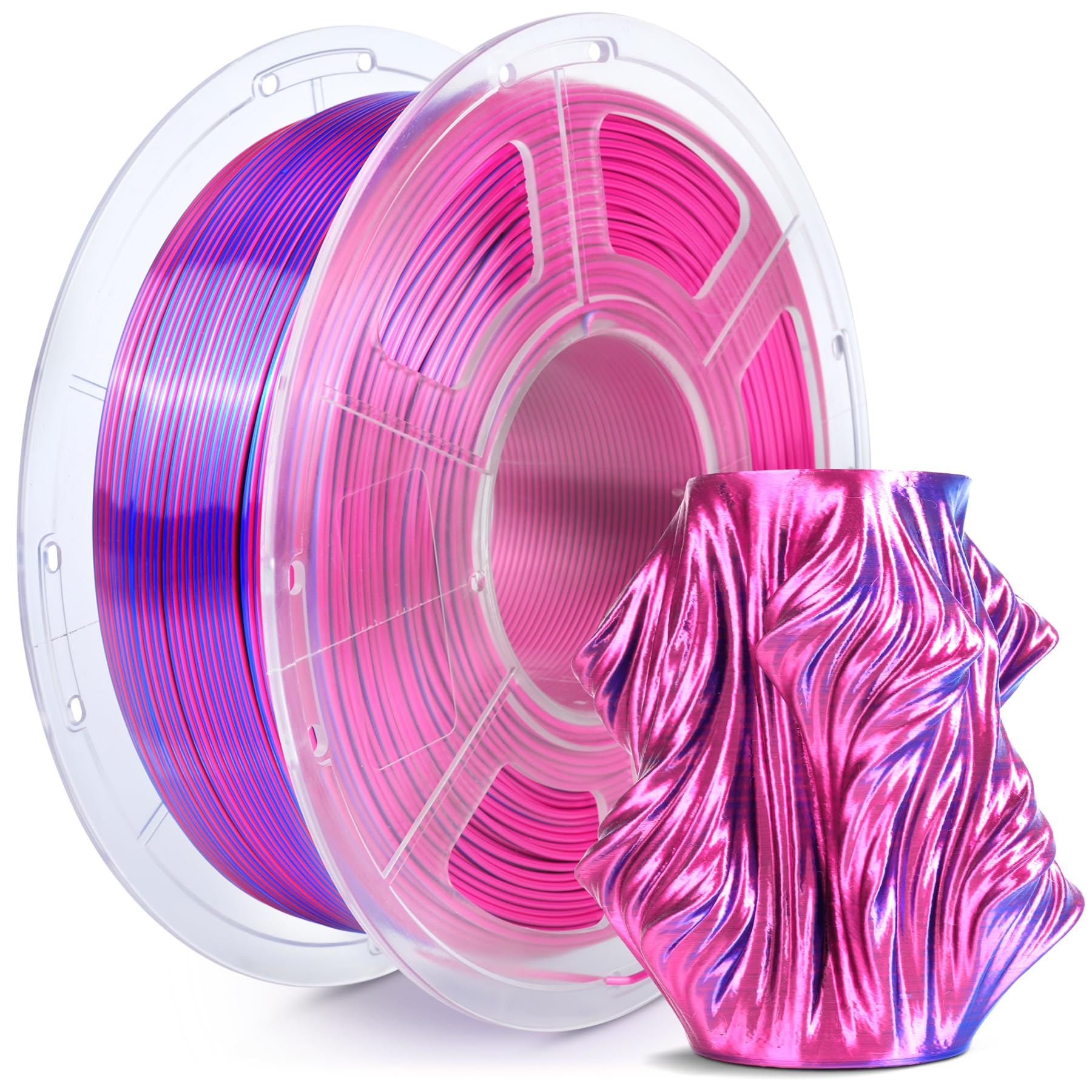 SUNLU Silk PLA Plus Filamento per stampante 3D, Filamento PLA+ Lucido a Doppio Colore da 1.75mm, 360° Svela Vari Colori, Precisione Dimensionale +/- 0.02mm, Bobina da 1kg, Rosso Blu