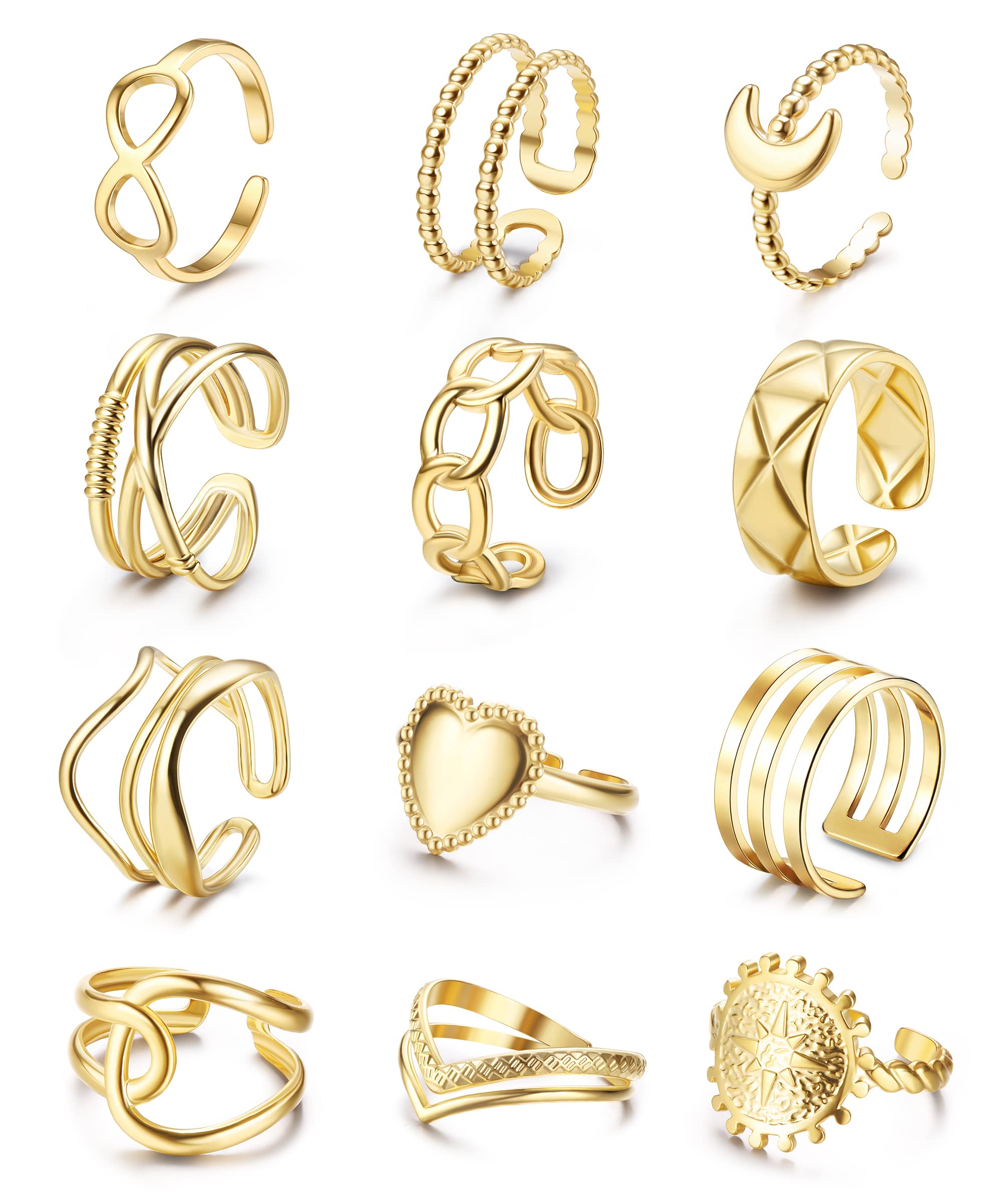 Chriscoco 12 Piezas Anillos Mujer Niña Acero Inoxidable Anillos Ajustables Joyas de Mujer Regalo Aniversario Anillos Mujer