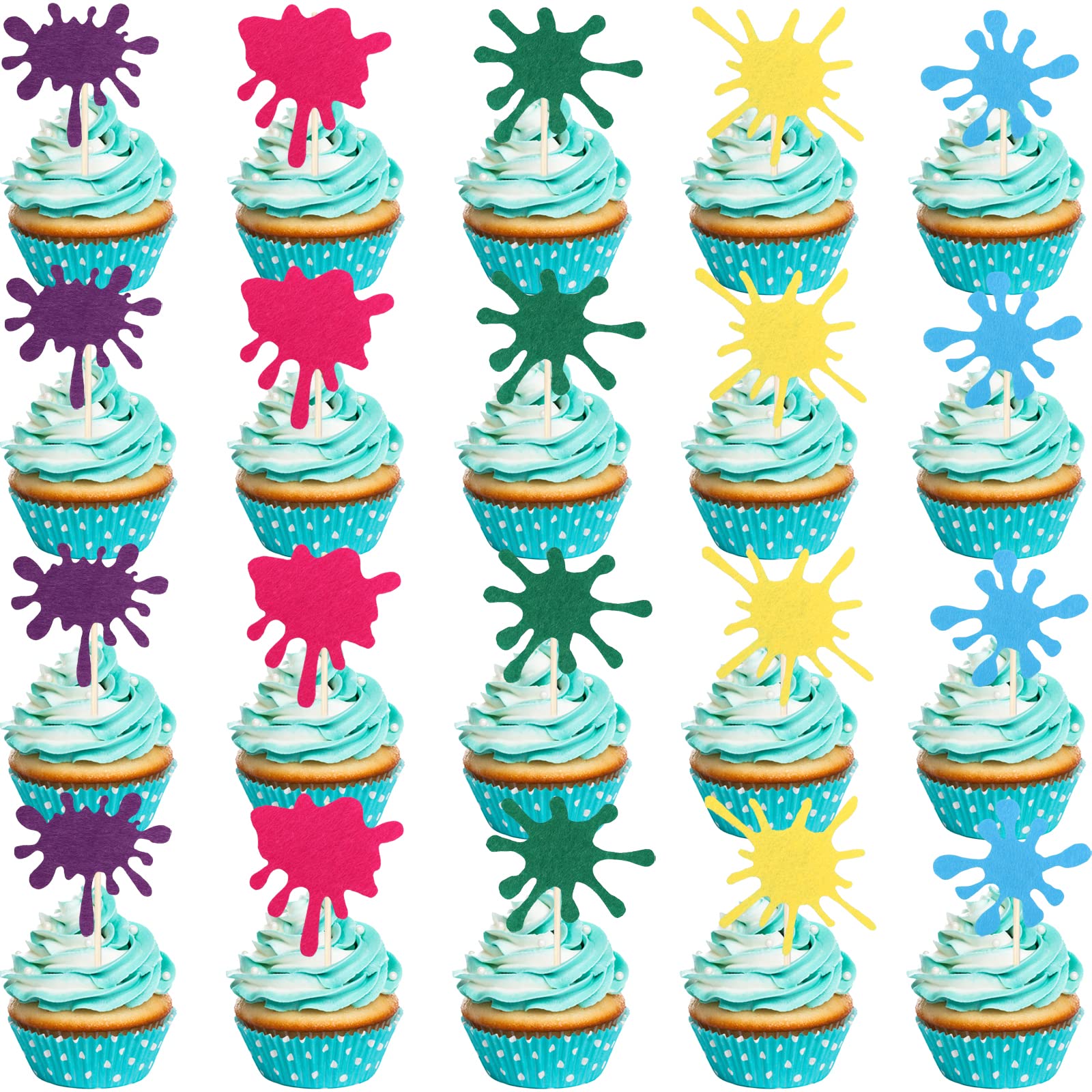 Buy Uoeo 50Pcs Paint Splatter Cupcake Toppers Painting Art Party Slime Cupcake Picks Graffiti