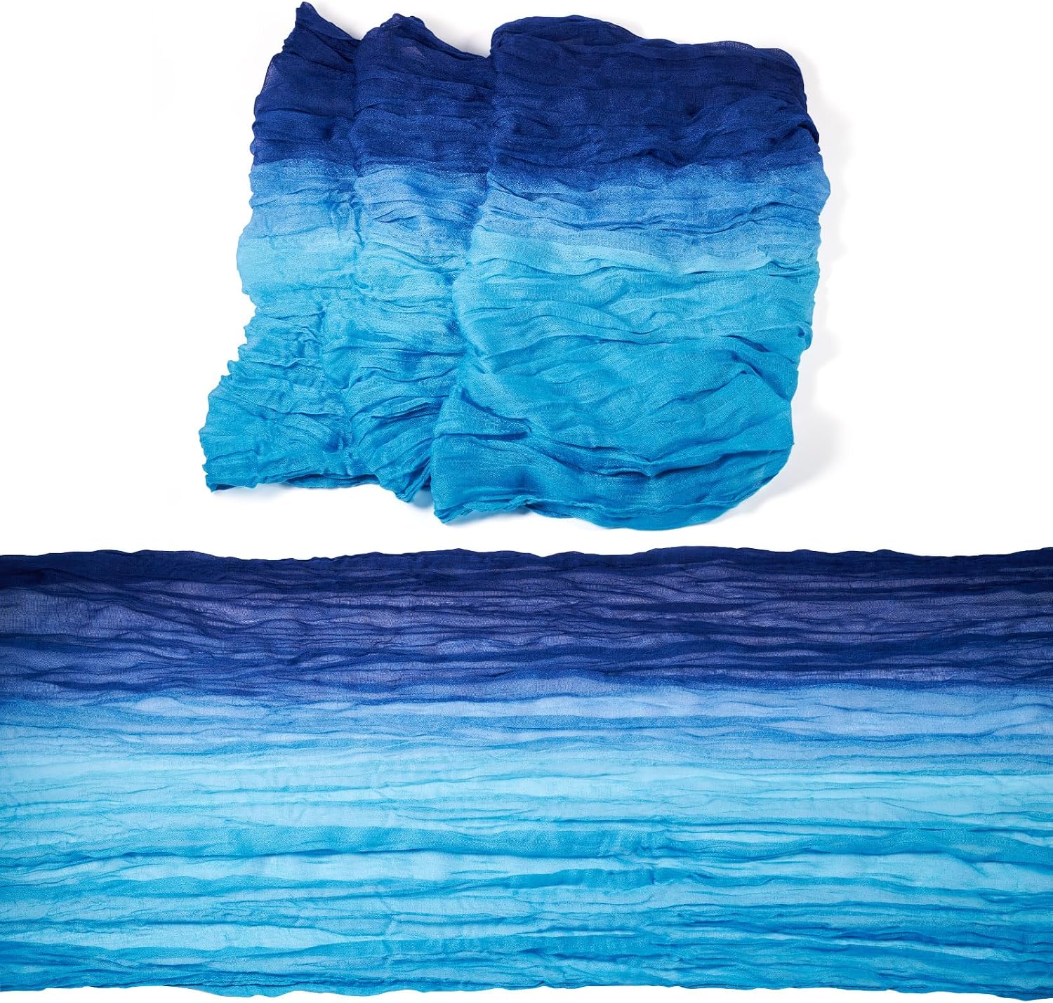 Craftdady 1 Pack Cheesecloth Table Runner, 29.92 x 68.9 Inch Gradient Blue Gauze Boho Rustic Table Runner Soft Polyester Table Cloth Cheese Cloth Sheer Cloth for Wedding Party Clothing Home Decor