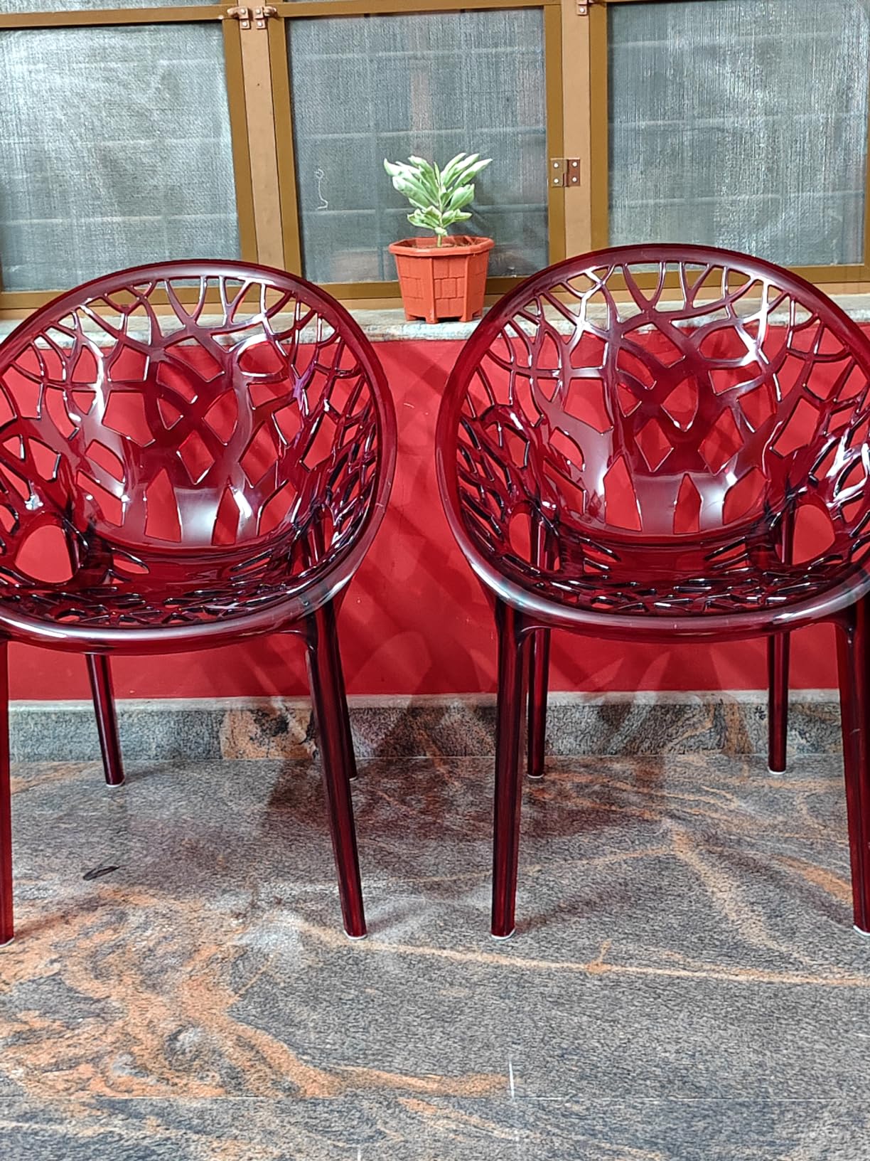 Nilkamal Premium Durable Crystal PC Chair Set of 2(RED Wine) Amazon
