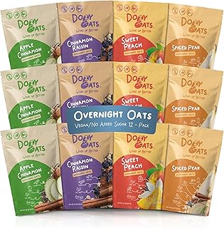 Dozy Oats Overnight Oatmeal Packets, Vegan/No Added Sugar, Variety Box w...