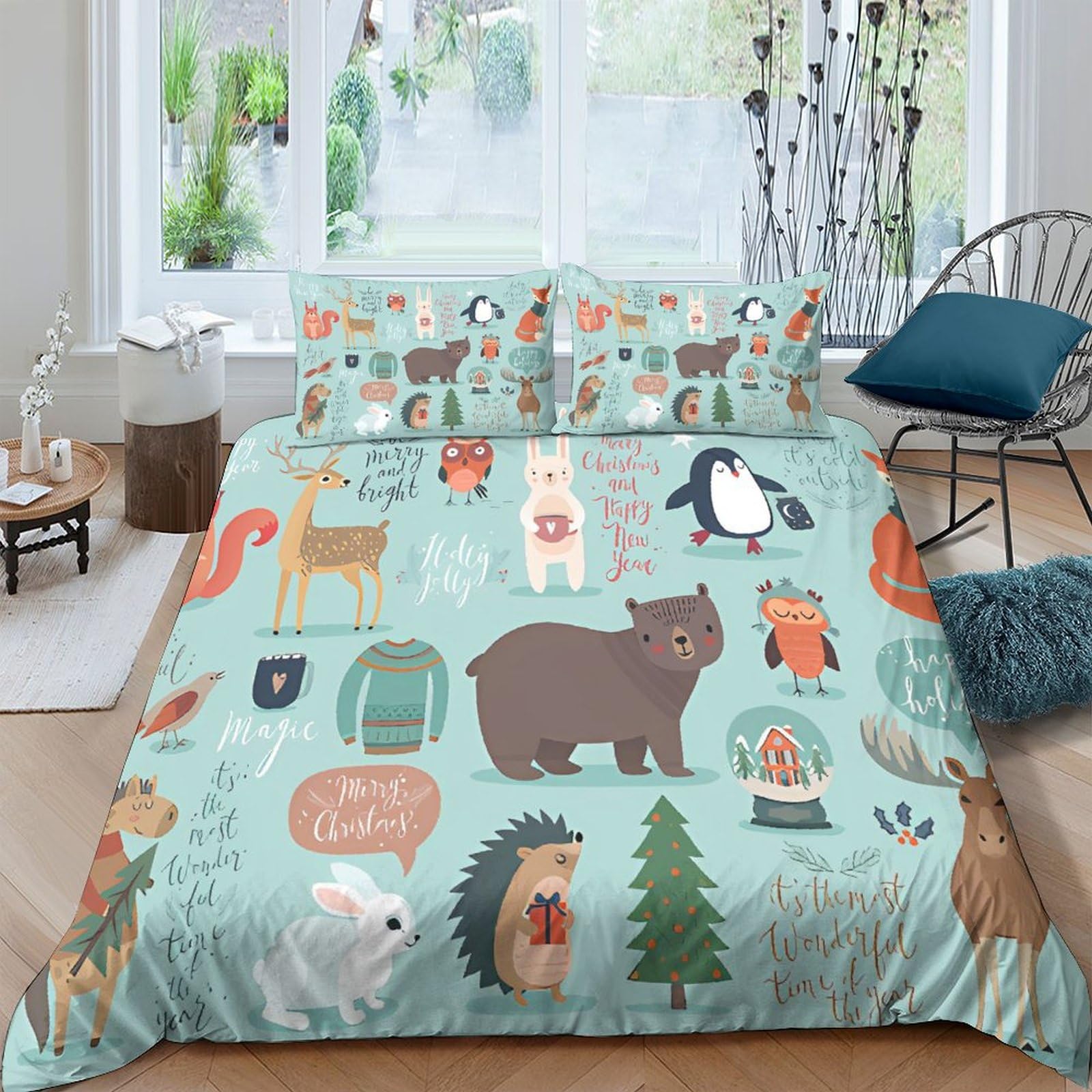 Funda nórdica de animales de invierno antiarrugas con cremallera práctica para cama de 200x200