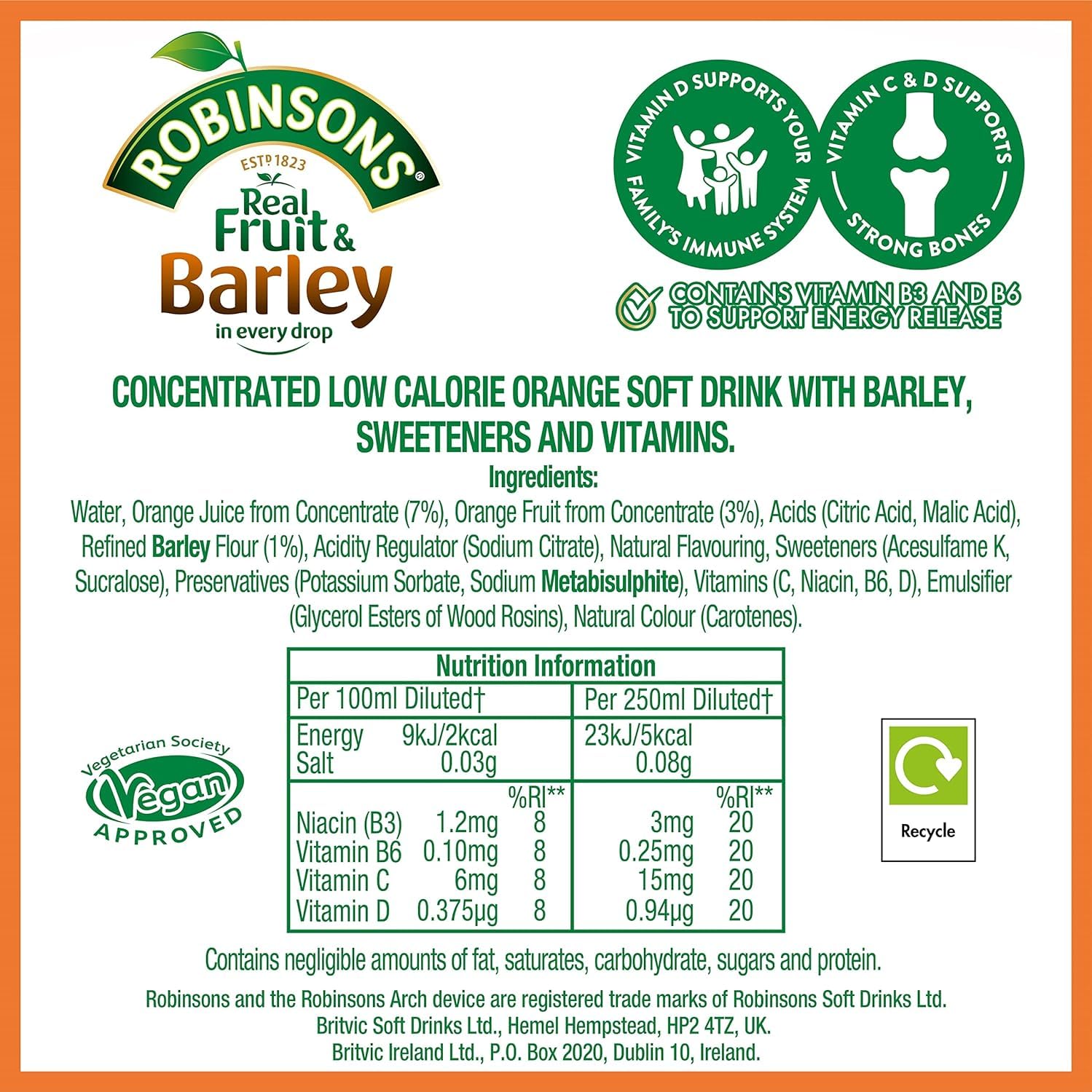 Robinsons Orange Barley Water 3 Pack by Robinsons