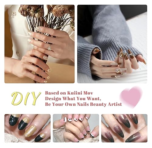 Miniatura 8 de Uñas cortas a presión, 24 piezas de punta francesa de flor de cerezo, prensa de uñas ovalada suave, kit de uñas postizas de diamantes de imitación