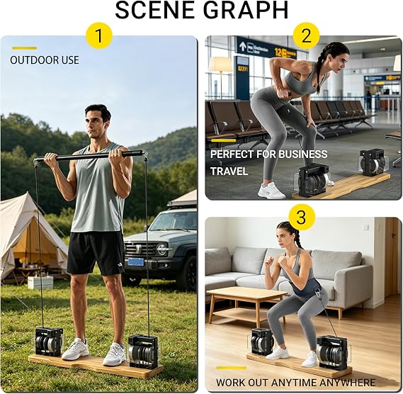 Home Gym Equipment, Compact Full Body Workout Equipment with Adjustable Resistance for Strength Training, Squats, Bench Press, Rows, Portable Multifunctional for Small Spaces & Apartments