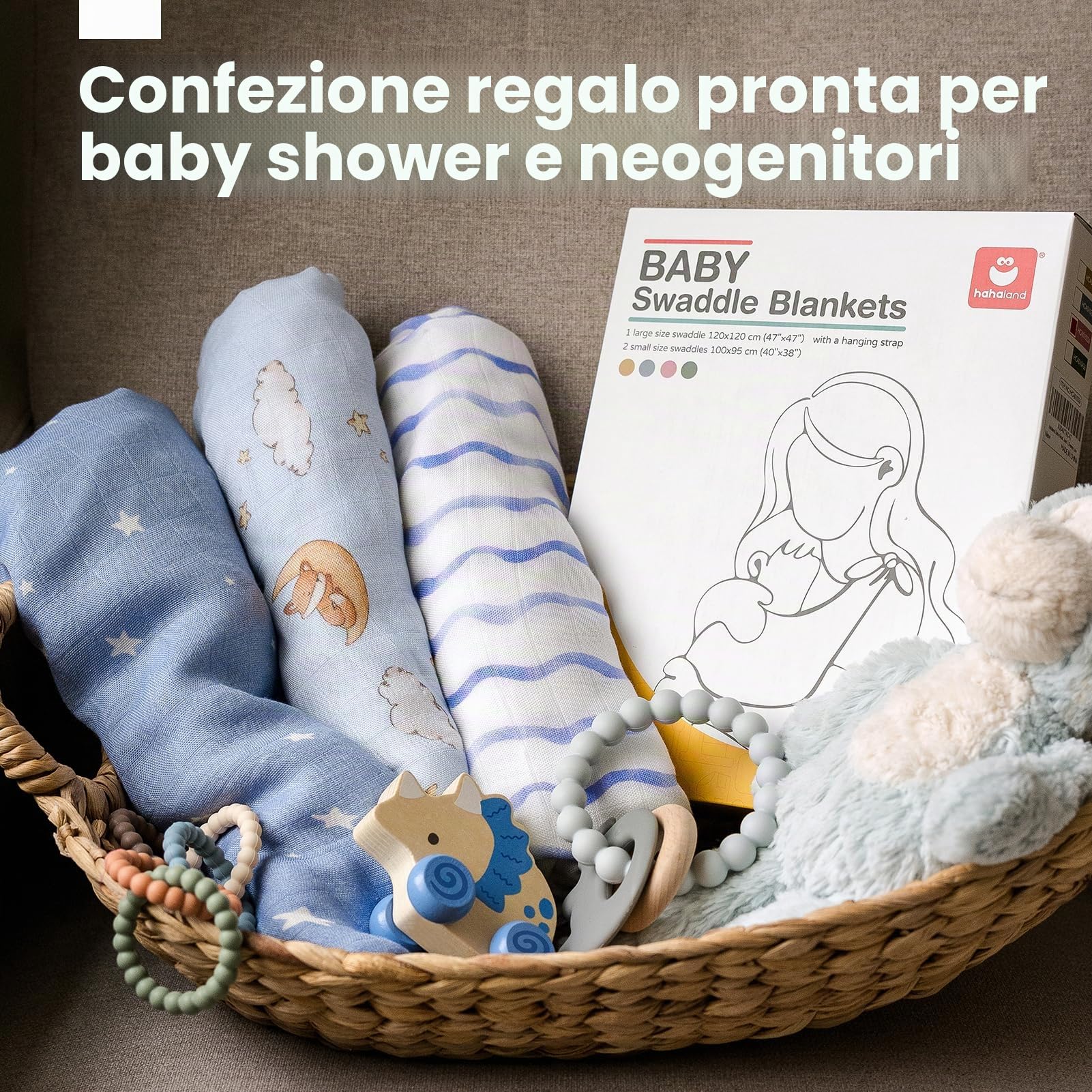 hahaland Mussole Neonato Bambù 100% Naturale Set di Copertina 120x120cm & 2 Pz 100x95cm Swaddle Morbido Assorbente