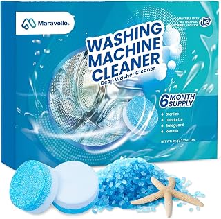 Maravello Washing Machine Cleaner 6-Tablets, Professional Active Oxygen Formula Washer Cleaner for Front Load and Top Load, 6 Counts, Sea Salt Fresh Scent