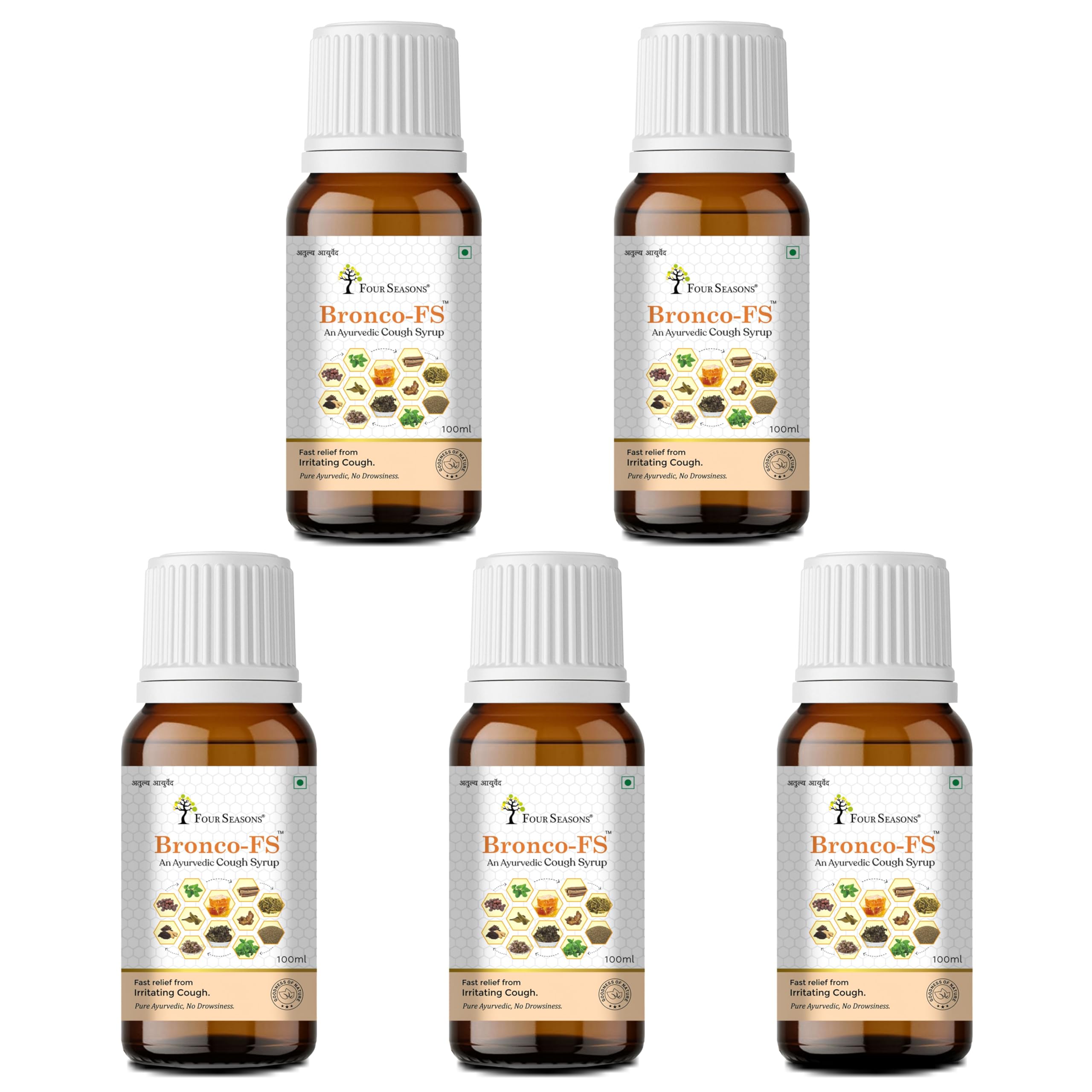 Four Seasons Ayurvedic Bronco-FS Cough Syrup | Fast Relief From Irritating Cough | Natural Relief for Dry & Wet Cough, Throat Irritation & Congestion | 100ml Each_Pack of 5-image-31