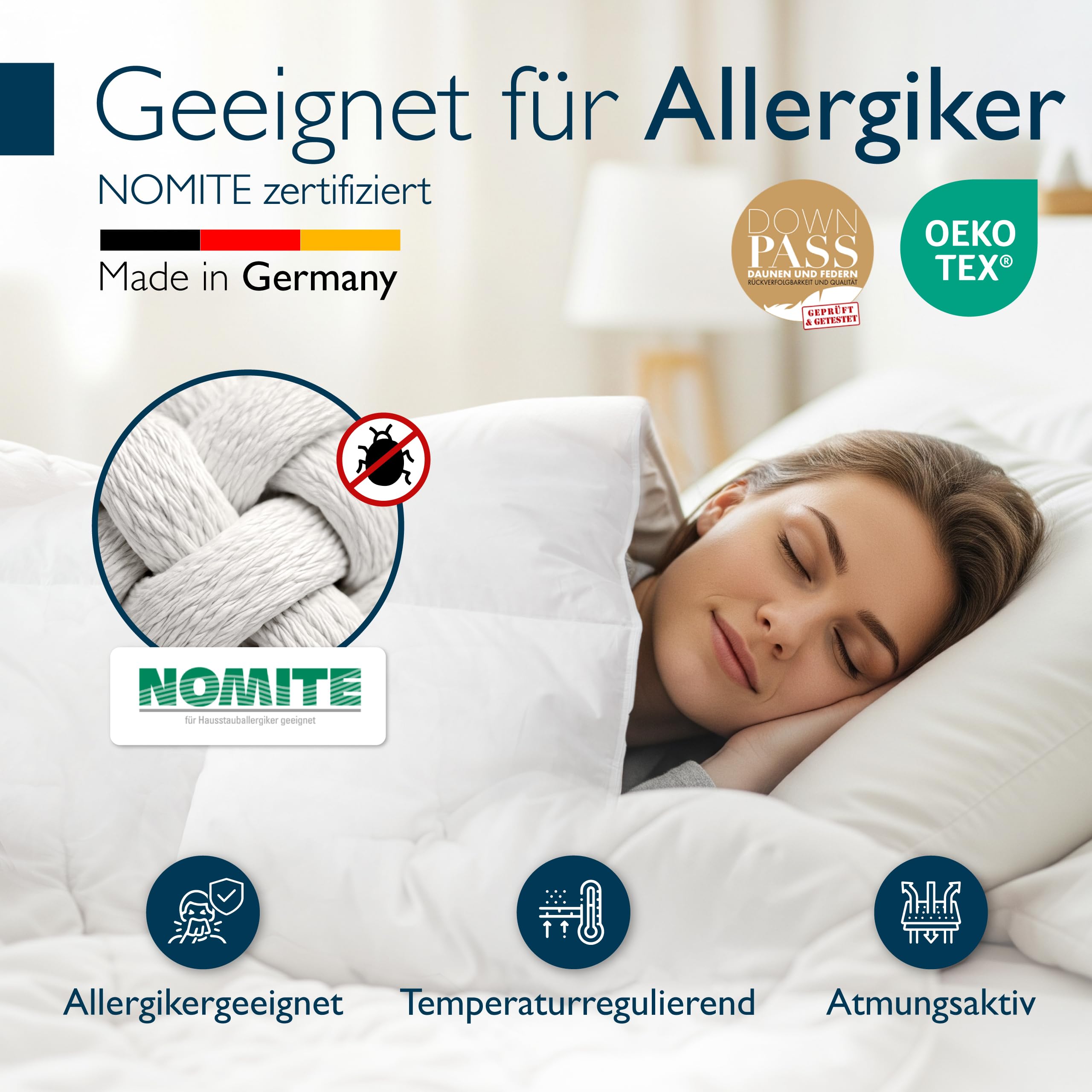 Beautissu Daunendecke Winter Ganzjahresbettdecke 90% Daunen | 135x200 Downpass Nomite Baumwollbezug 4 Jahreszeiten Federbettdecke waschbar Bettdecke Winterbettdecke warm Premium