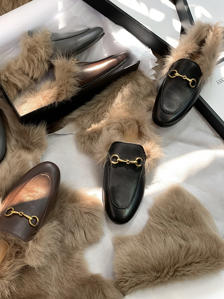 Amazon.com | Arqa Fur Mules for Women Comfortable Leather Buckle