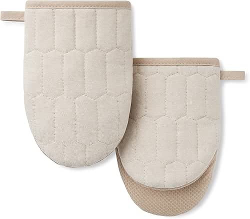 MARTHA STEWART Honeycomb Quilted Chambray Mini Oven Mitt 2-Pack Set,