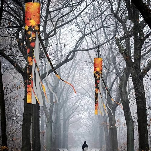 Miniatura 4 de Mumeson 2 piezas de calcetines de viento de otoño de arce de otoño, decoración al aire libre con bandera de cola, decoración colgante para pared,